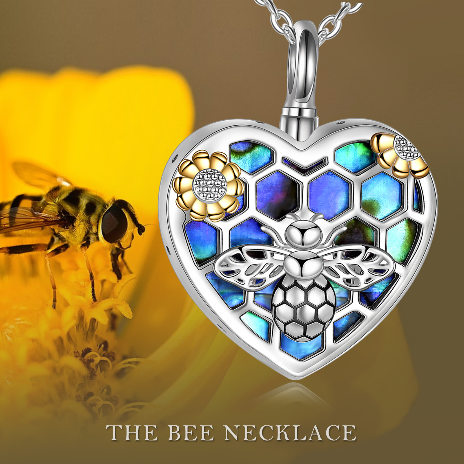 Women's Bee Urn Necklace for Ashes, Memorial Gift for Mum